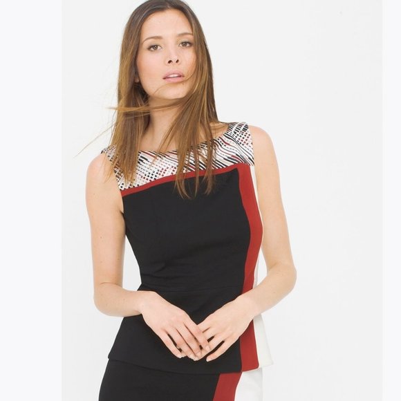 White House Black Market Tops - WHBM Colorblock Embroidered Bodice Sleeveless Top